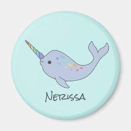 Rainbow Narwhal Namn Round Magnet