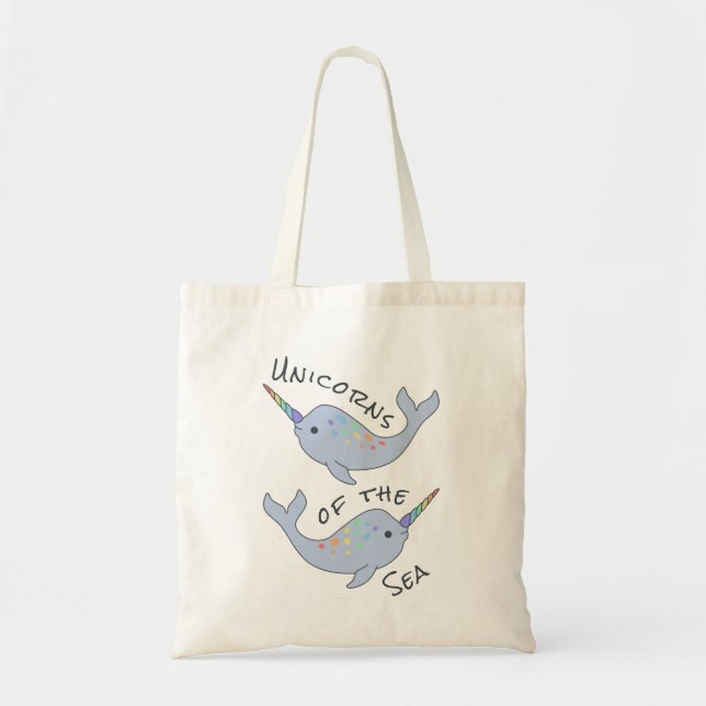 Rainbow Narwhal Sea Unicorns Tote Bag Tygkasse (Framsidan)