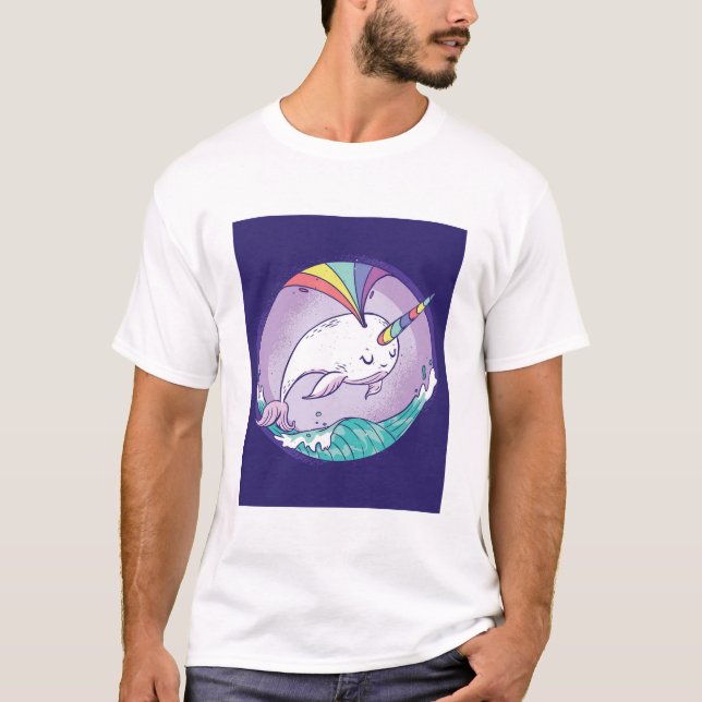 Rainbow Narwhal T Shirt (Framsida)