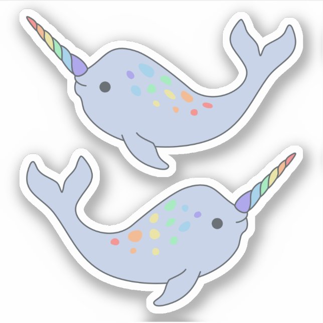 Rainbow Narwhal Vinyl Stickers Klistermärken (Framsida)