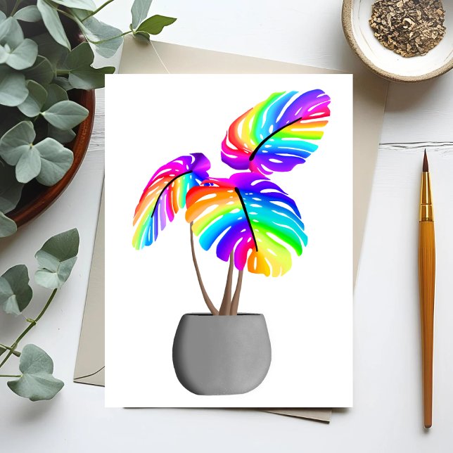 Rainbow Neon Monstera | Färgbildande växtvykort Vykort (Skapare uppladdad)