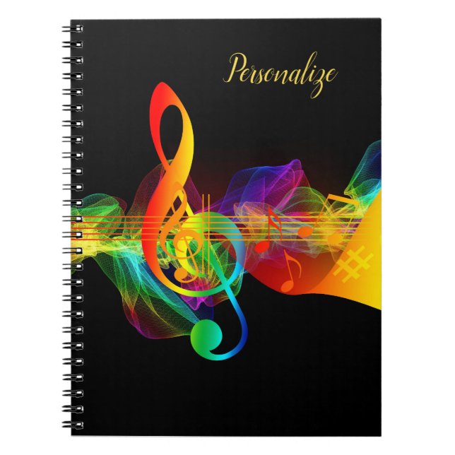 Rainbow Neon Music Note Journal Spiral-antecknings Anteckningsbok (Framsidan)