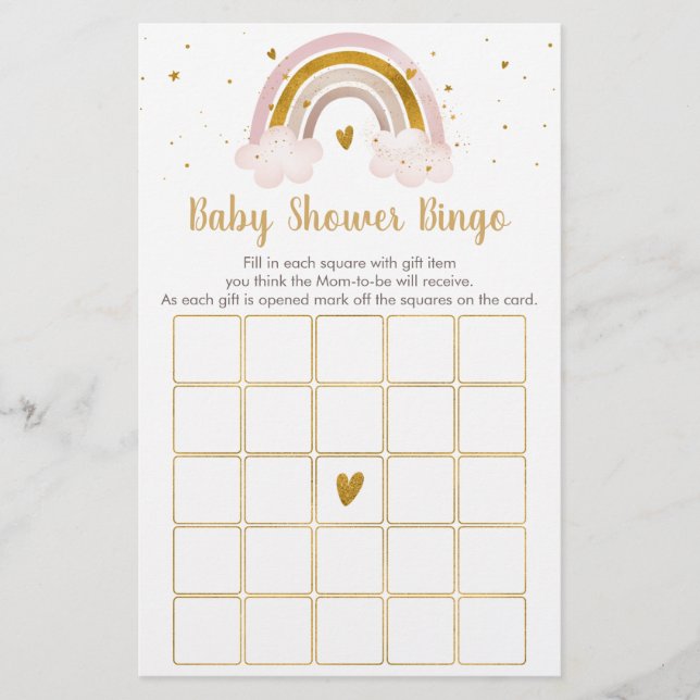 Rainbow Neutralt Guld Pastel Baby Shower Bingo Gam (Framsida)