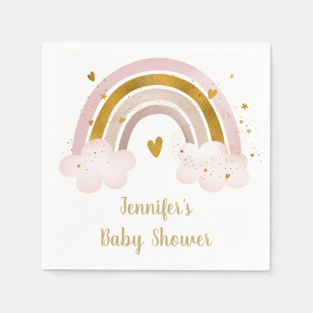 Rainbow Neutralt Guld Pastel Baby Shower Pappersservett (Framsidan)