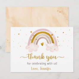 Rainbow Neutralt Guld Pastel Baby Shower Tack Kort