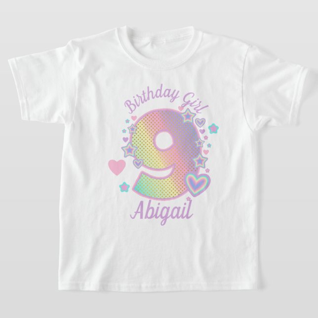 Rainbow Nineth Birthday Girl 9th Iridescent T Shirt (Laydown)