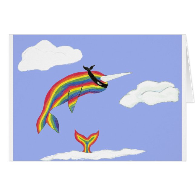 Rainbow Ninja Narwhal som flyger Hälsningskort (Framsidan Horizontal)
