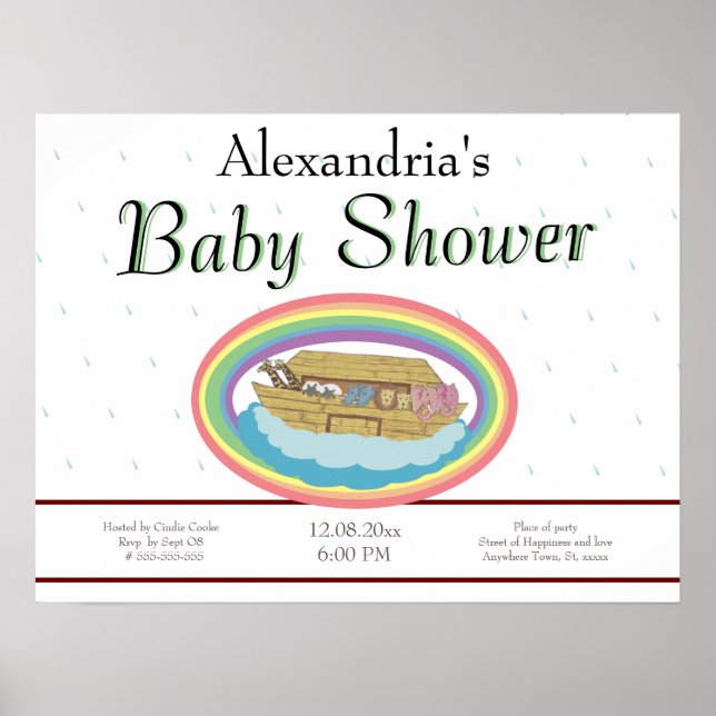 Rainbow Noahs inbjudan till Ark Baby Shower Poster (Framsidan)