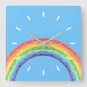Rainbow och blå himmel fyrkantig klocka