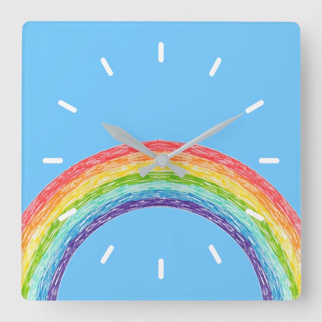 Rainbow och blå himmel fyrkantig klocka (Framsida)