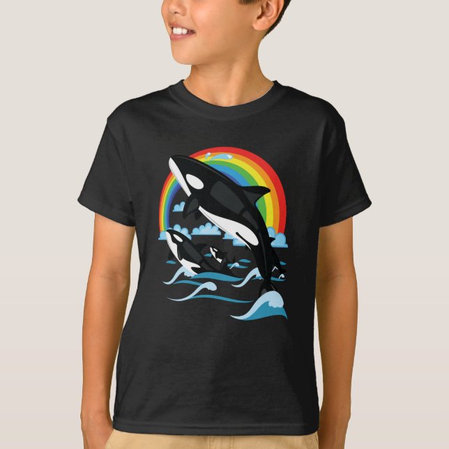 Rainbow och Jumping Orca Killer Whale T Shirt (Framsida)