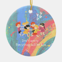 Rainbow och Lycklig Children Ceramic Ornament