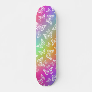 Rainbow och White Butterfly Motif Mönster Mini Skateboard Bräda 18,5 Cm