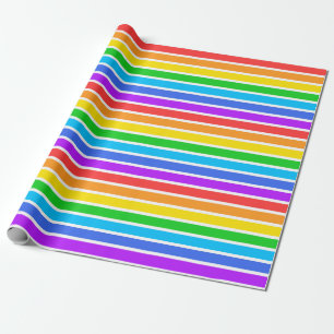 Rainbow och White Rand Wrapping Papprare Presentpapper