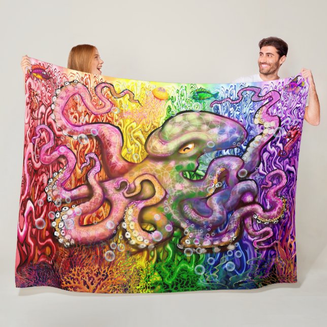 Rainbow Octopus Fleece Blanket (På plats)