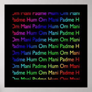 Rainbow Om Mani Padme Hum on Black Print Poster