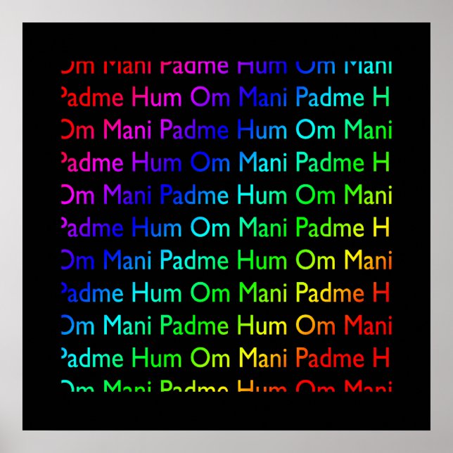 Rainbow Om Mani Padme Hum on Black Print Poster (Framsidan)