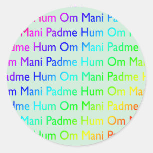 Rainbow Om Mani Padme Hum (på Baby blue) Runt Klistermärke