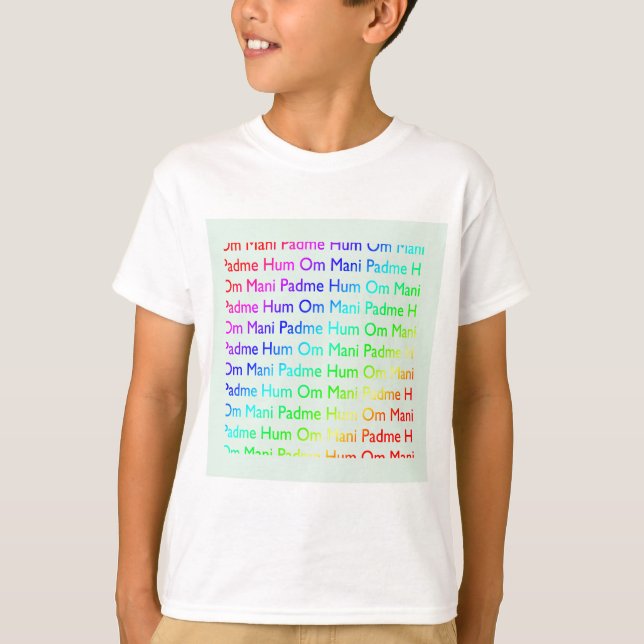 Rainbow Om Mani Padme Hum (på Baby blue) Tee Shirt (Framsida)
