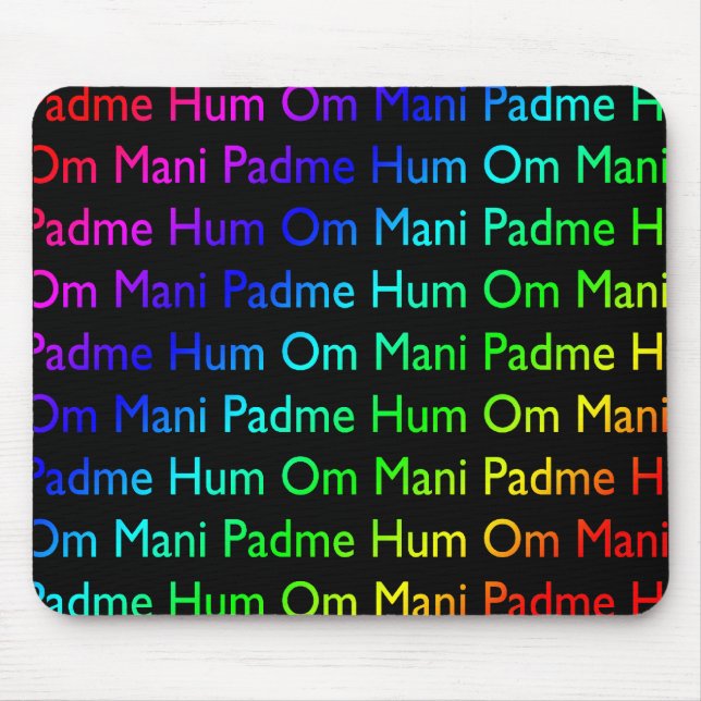 Rainbow Om Mani Padme Hum (på svart) Musmatta (Framsidan)