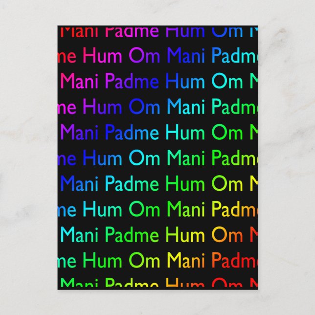 Rainbow Om Mani Padme Hum (på svart) Vykort (Framsida)