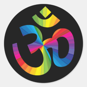 Rainbow Om Sign Runt Klistermärke