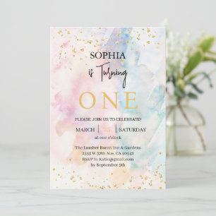 Rainbow Ombre Colorful Pastel Glitter 1:a födelsed Inbjudningar