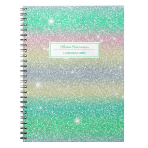 Rainbow Ombre Glitter Namn och Subjekt Anteckningsbok