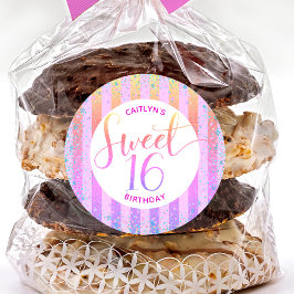 Rainbow ombre glitter skript söt 16 födelsedag runt klistermärke