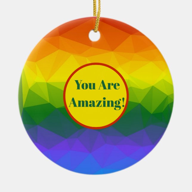 Rainbow Ombre Polygon Julgransprydnad Keramik (Framsidan)