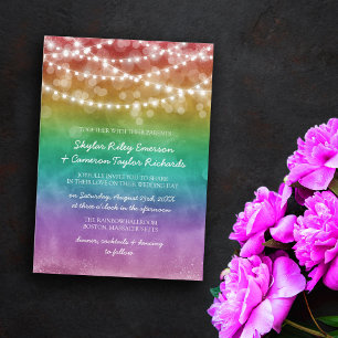 Rainbow Ombre String Ljus Gay Bröllop Inbjudningar
