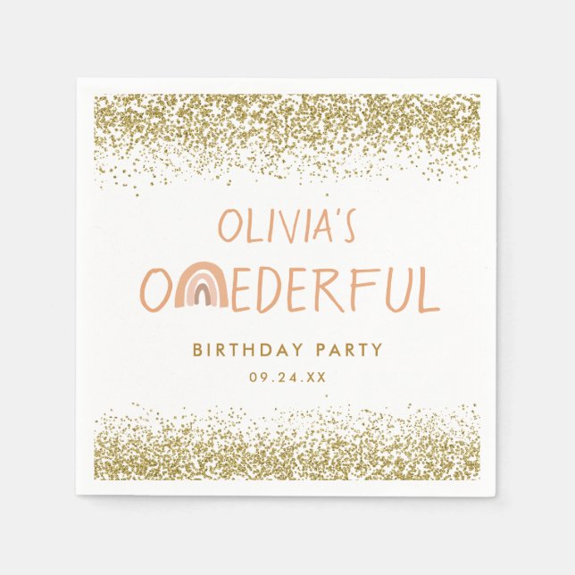 Rainbow Onederful Girl 1st Birthday Party Pappersservett (Framsidan)