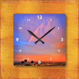 Rainbow orange blue sunset sky landscape photo fyrkantig klocka