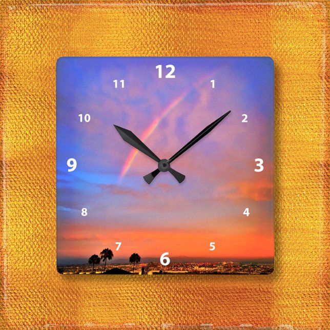 Rainbow orange blue sunset sky landscape photo fyrkantig klocka (Skapare uppladdad)