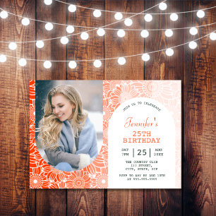 Rainbow Orange Rand Blommigt Arch Photo Birthday Inbjudningar