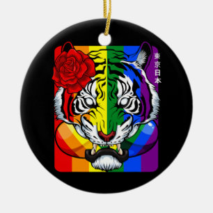 Rainbow Oriental Tiger LGBT Q Animal Gay pride Julgransprydnad Keramik