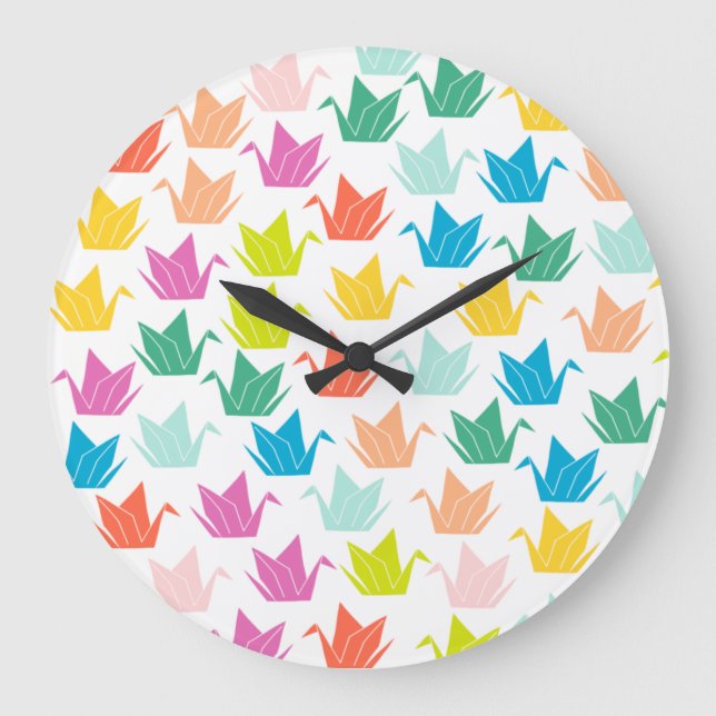 Rainbow Origami Crane Wall Clock Stor Klocka (Framsida)