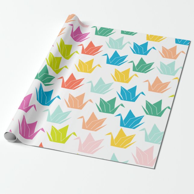 Rainbow Origami Crane Wrapping Paper Presentpapper (Utrullad)