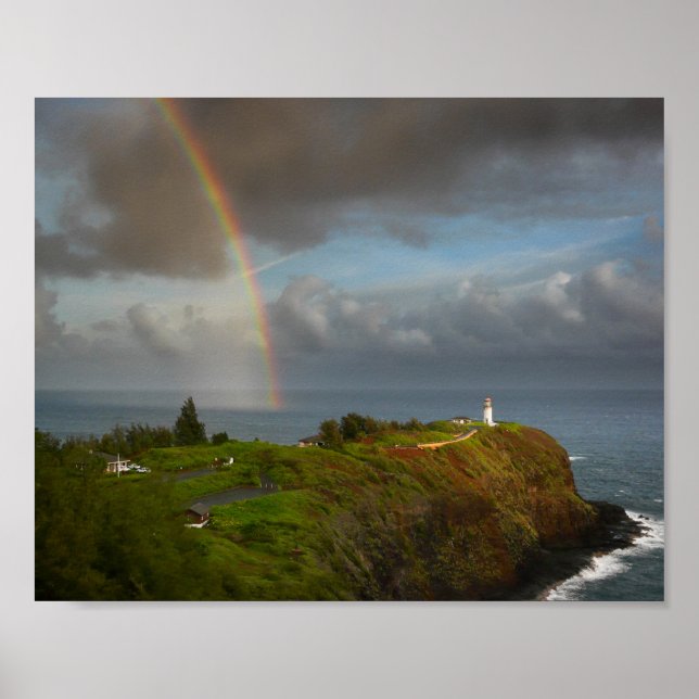 Rainbow över Kilauea fyr på Kauai poster (Framsidan)