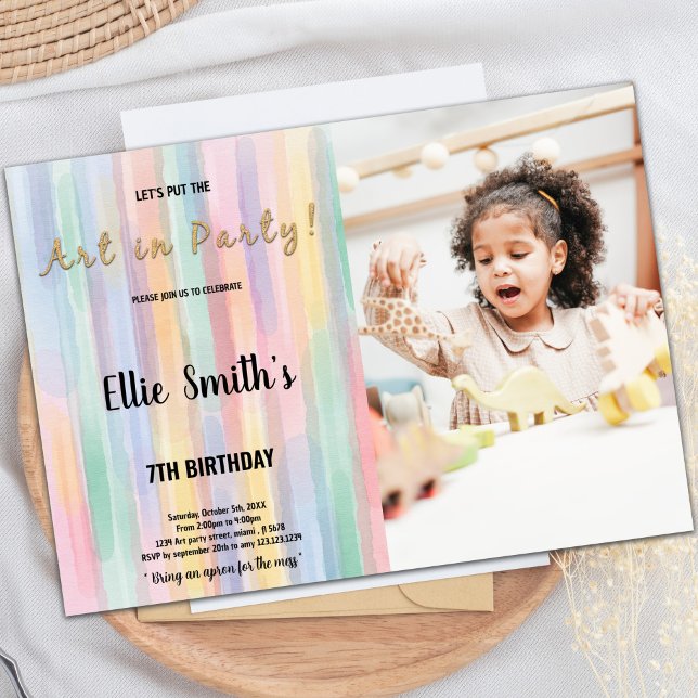 Rainbow Paint Birthday-inbjudan med foto Inbjudningar (Rainbow Paint Birthday Invitations with photo)