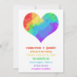 Rainbow Paint Heart Gay Lesbisk Bröllop Inbjudningar