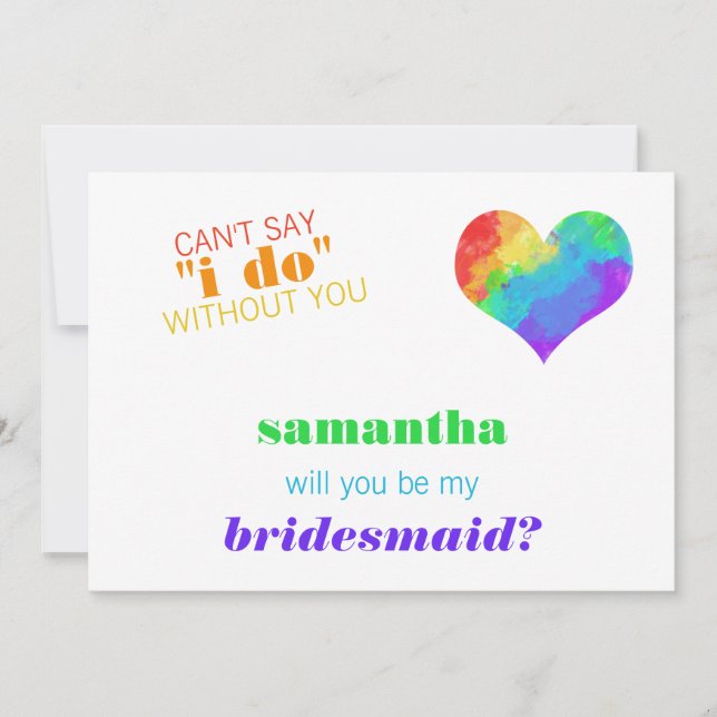 Rainbow Paint Heart Lesbisk Bröllop Bridesmaid Inbjudningar (Framsida)