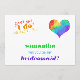 Rainbow Paint Heart Lesbisk Bröllop Bridesmaid Inbjudningar