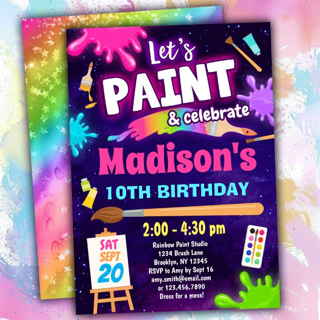 Rainbow Paint Party Birthday Investigation Inbjudningar (Skapare uppladdad)