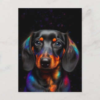 Rainbow Paint Splatter Dachshund Postcard Vykort