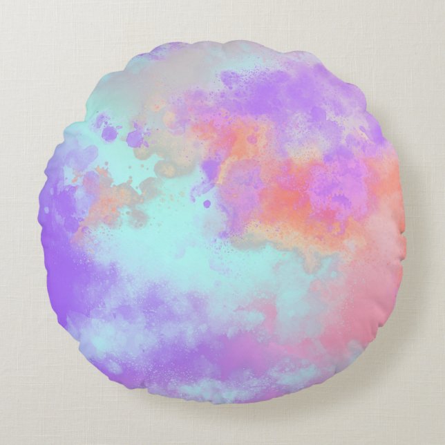 Rainbow Paint Splatter, effekt Lilac Rosa Orange Rund Kudde (Framsidan)