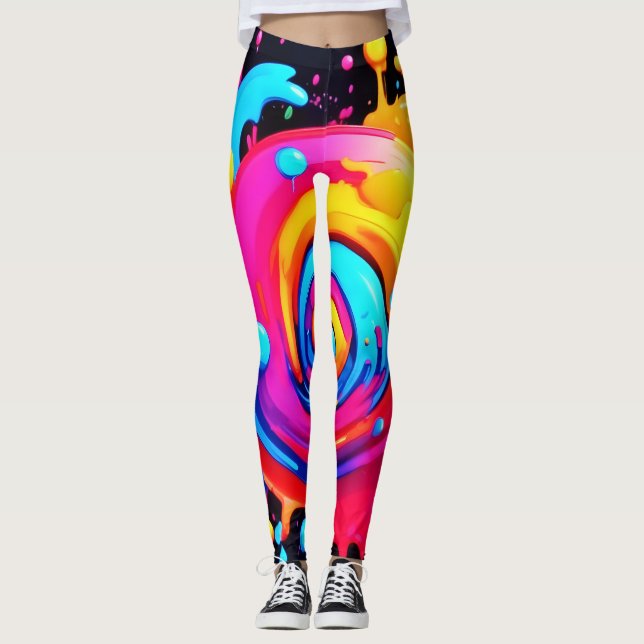 Rainbow Paint Stänk Leggings (Framsida)