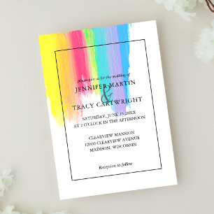 Rainbow Paint Strokes Gay Lesbisk Artistic Bröllop Inbjudningar