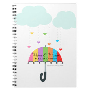 Rainbow Parbrella Neutralt Baby Shower Guest Bok Anteckningsbok Med Spiral