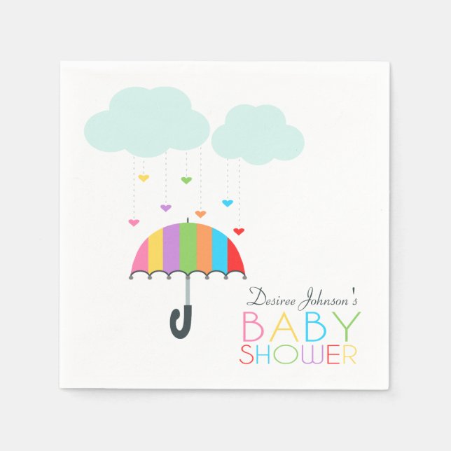 Rainbow Parbrella Neutralt Baby Shower Pappersservett (Framsidan)